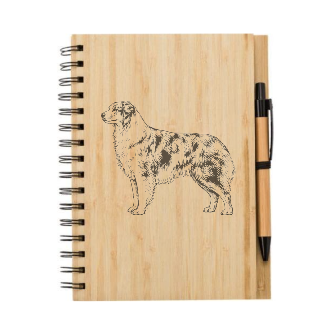 Australian Shepherd Standing Illustration Engraved Notebook