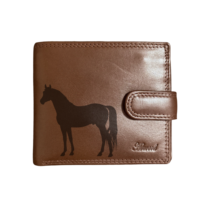 Personalised Horse Silhouette Engraved Dark Tan Genuine Leather Wallet
