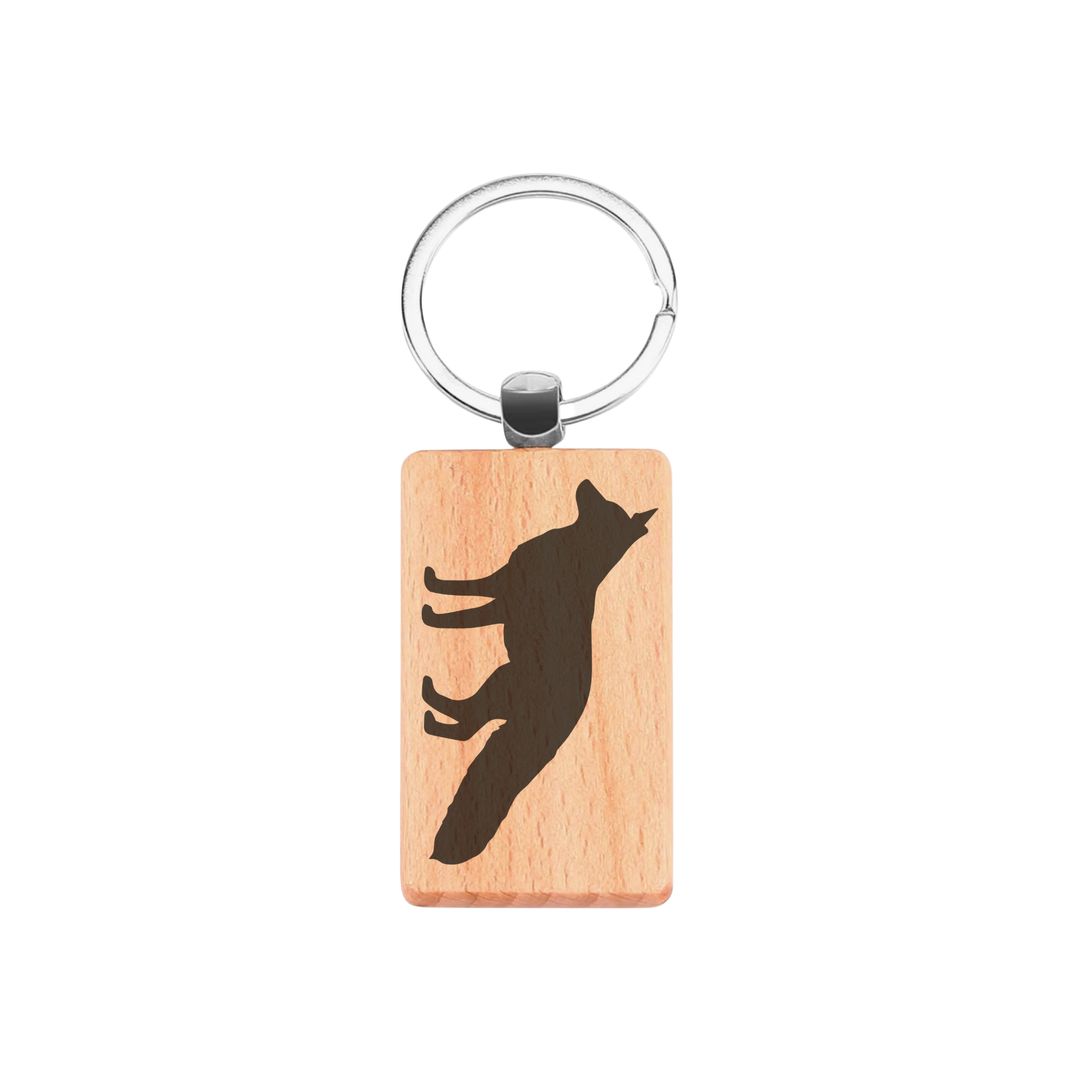 Fox Silhouette L Engraved Rectangle Wooden Keyring