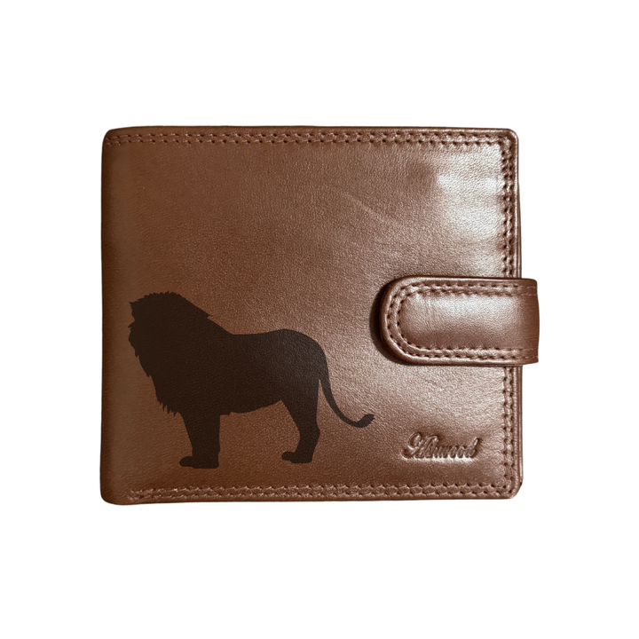 Personalised Lion Silhouette Engraved Dark Tan Genuine Leather Wallet