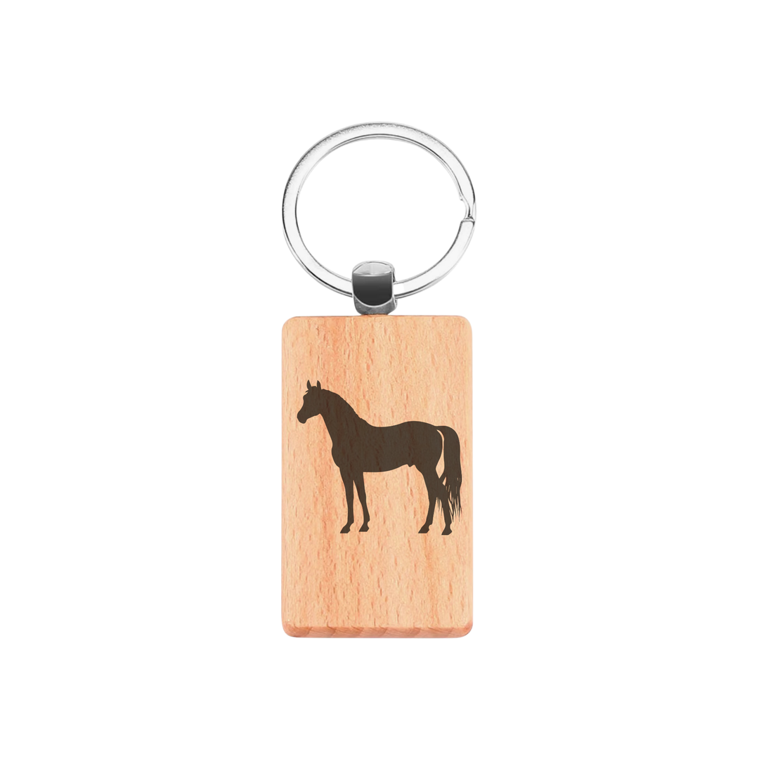 Horse Silhouette P Engraved Rectangle Wooden Keyring