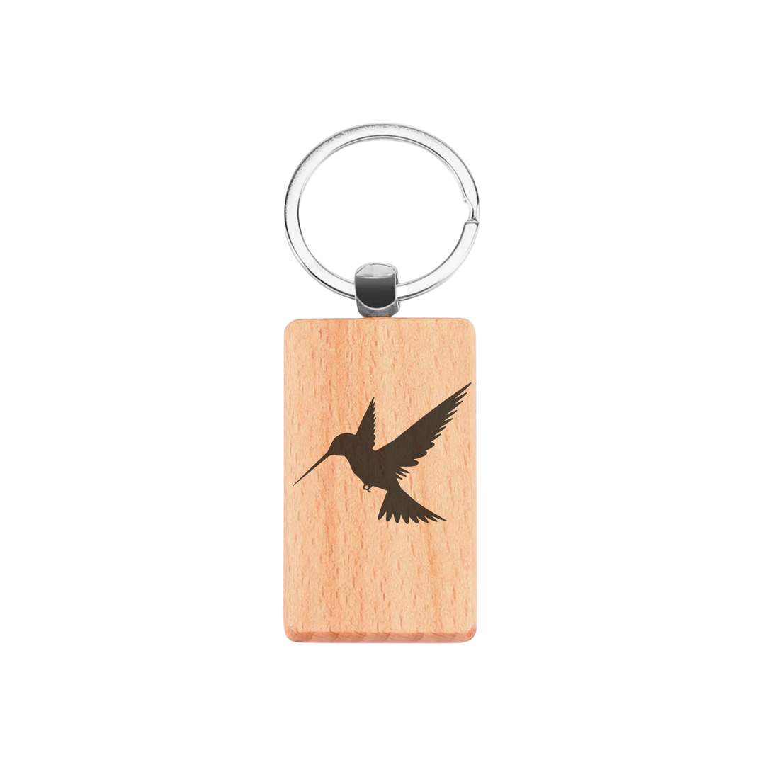 Hummingbird Silhouette P Engraved Rectangle Wooden Keyring