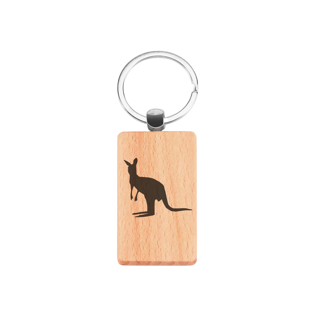 Kangaroo Silhouette P Engraved Rectangle Wooden Keyring