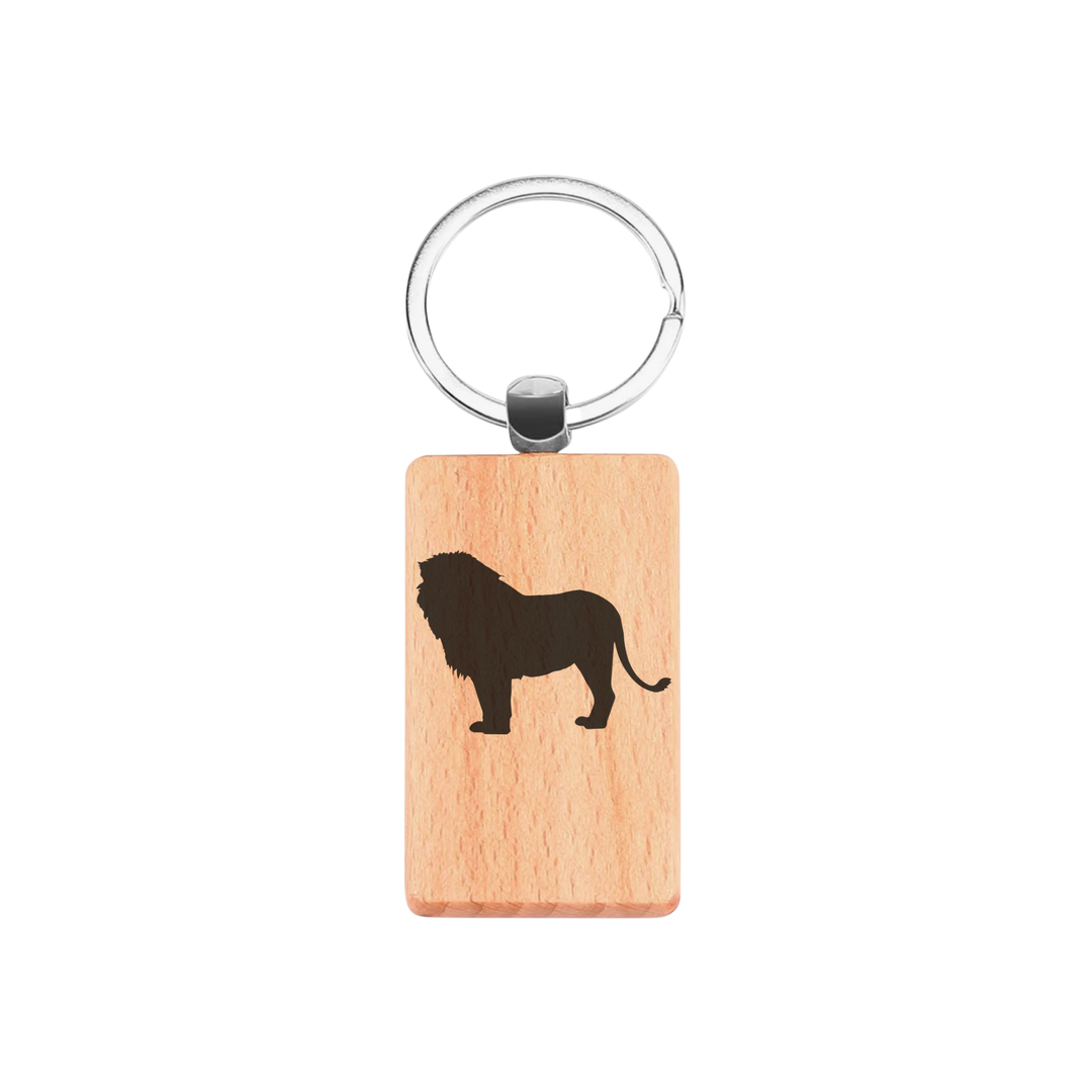 Lion Silhouette P Engraved Rectangle Wooden Keyring