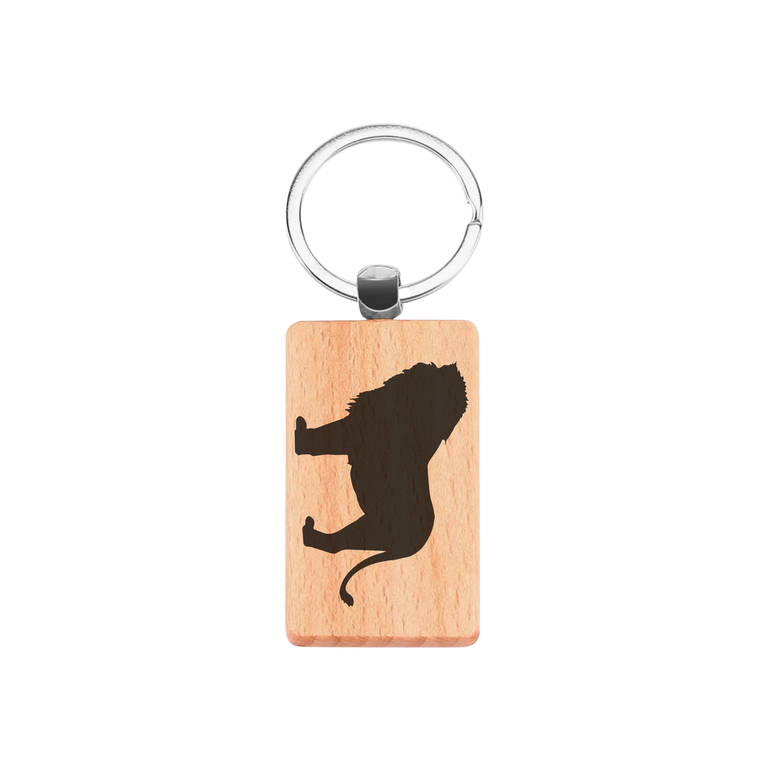 Lion Silhouette L Engraved Rectangle Wooden Keyring