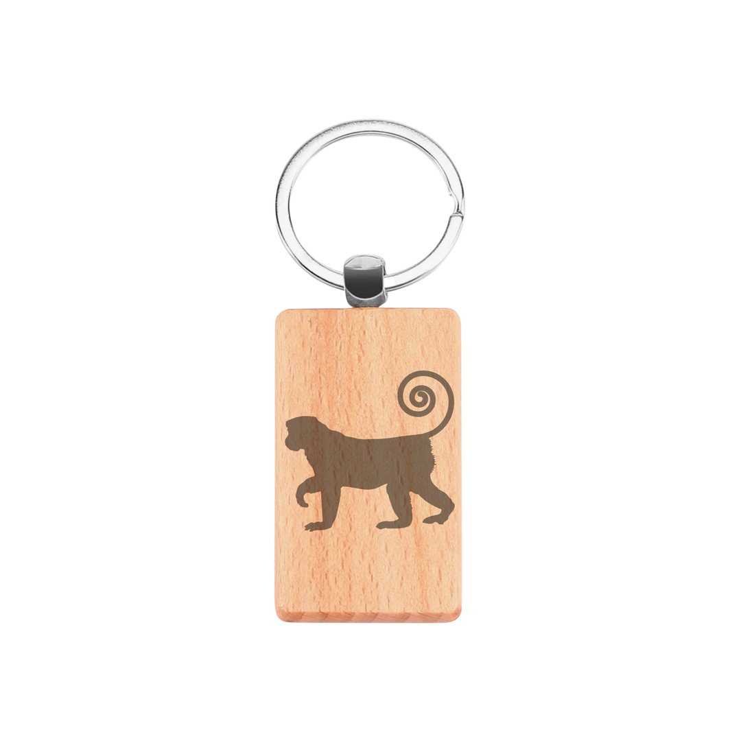 Monkey Silhouette P Engraved Rectangle Wooden Keyring