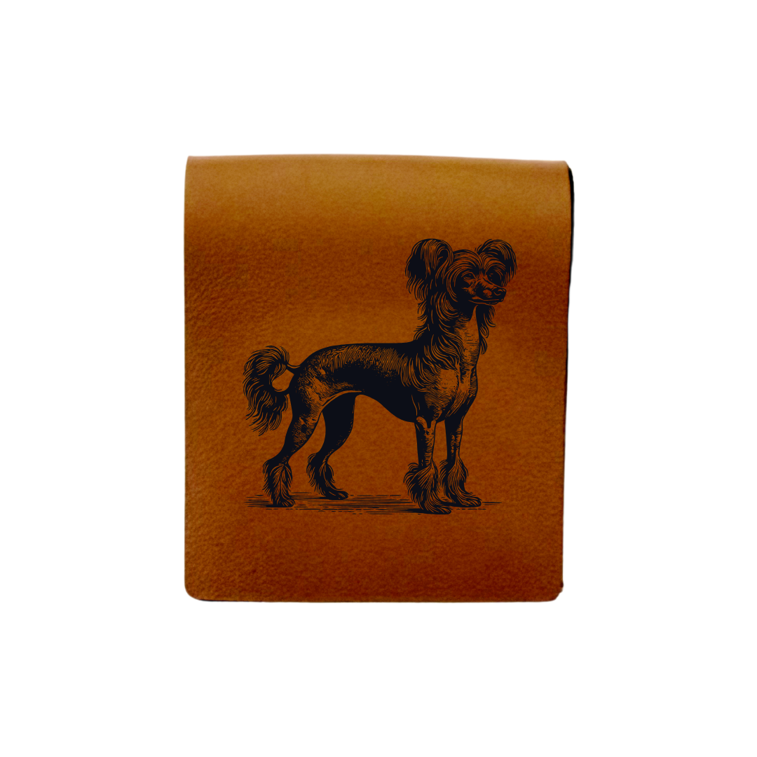 Chinese Crested Dog Standing Engraved Genuine Leather Magnetic Bookmark