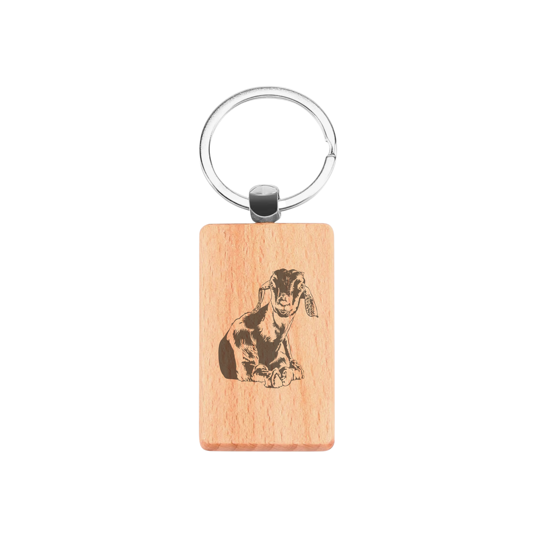 Goat LD Engraved Rectangle Wooden Keyring