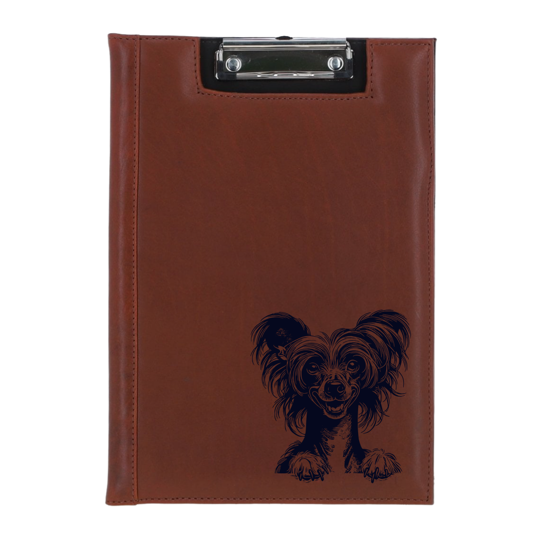 Chinese Crested Dog Paws Engraved Leather Clipboard