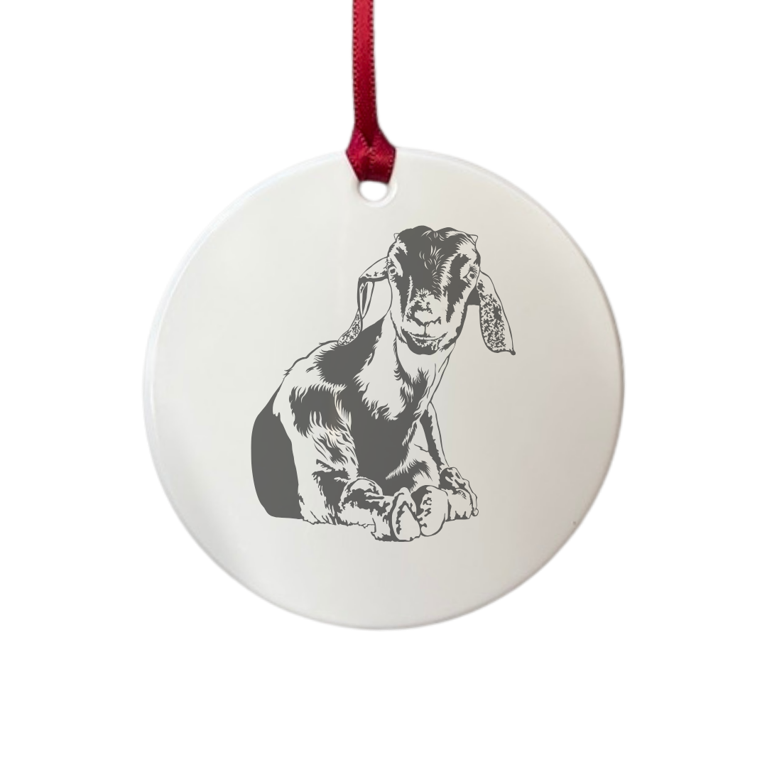 Personalised Goat Lying Down Engraved White Acrylic Decoration