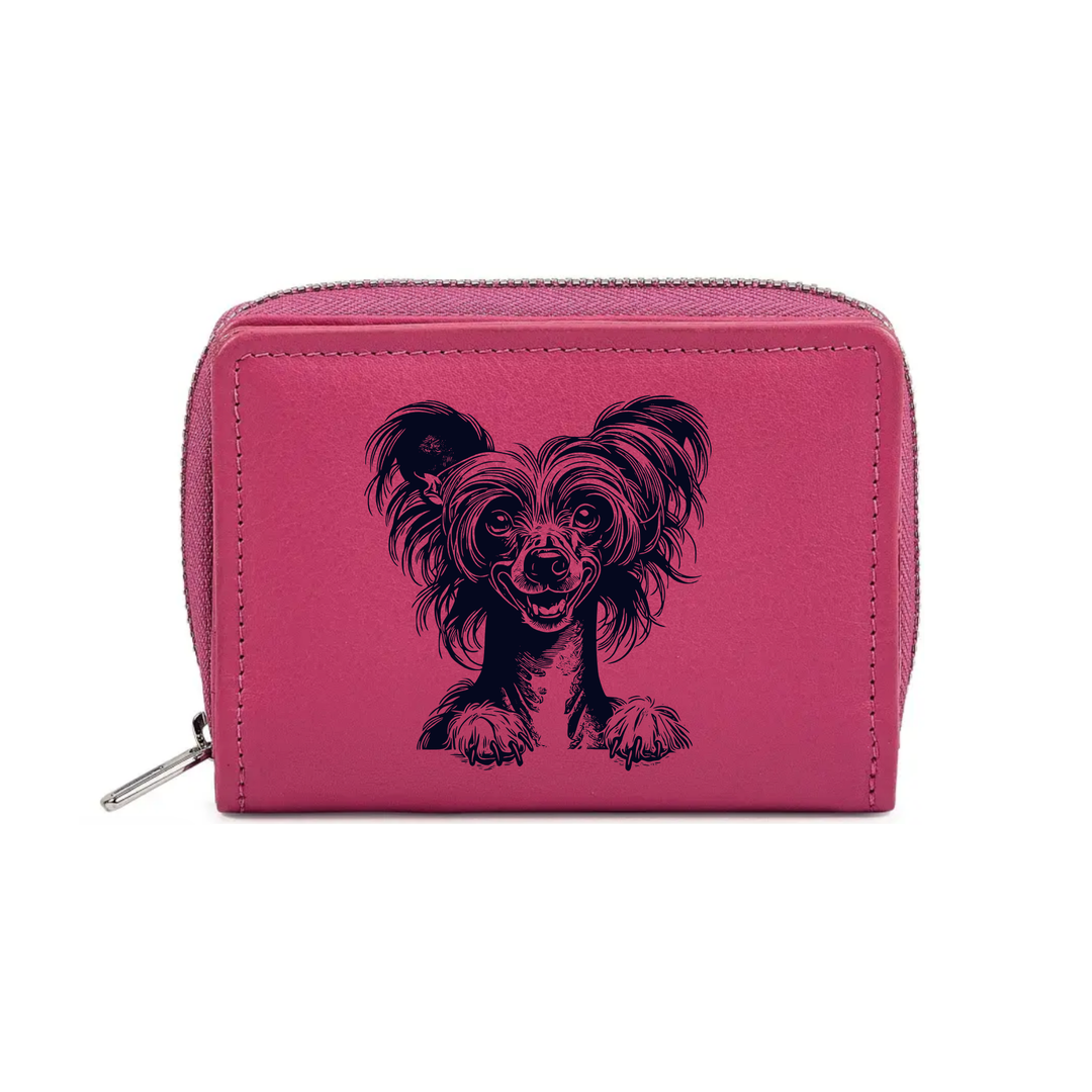 Chinese Crested Dog Paws Engraved Small Leather Purse (Green/Pink/Blue/Red)