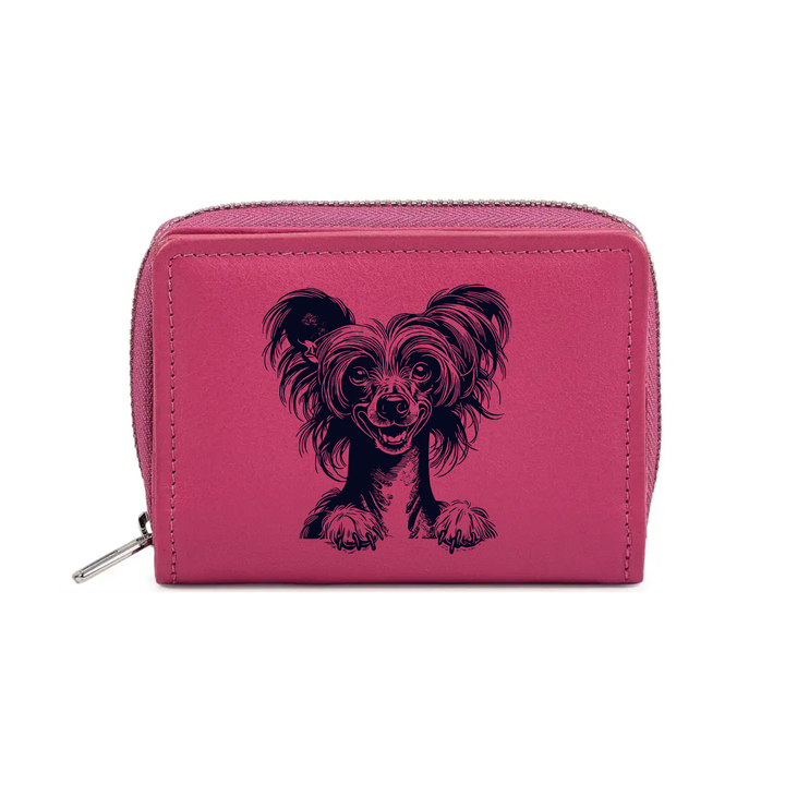Chinese Crested Dog Paws Engraved Small Leather Purse (Green/Pink/Blue/Red)