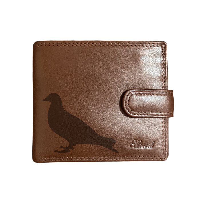 Personalised Pigeon Silhouette Engraved Dark Tan Genuine Leather Wallet