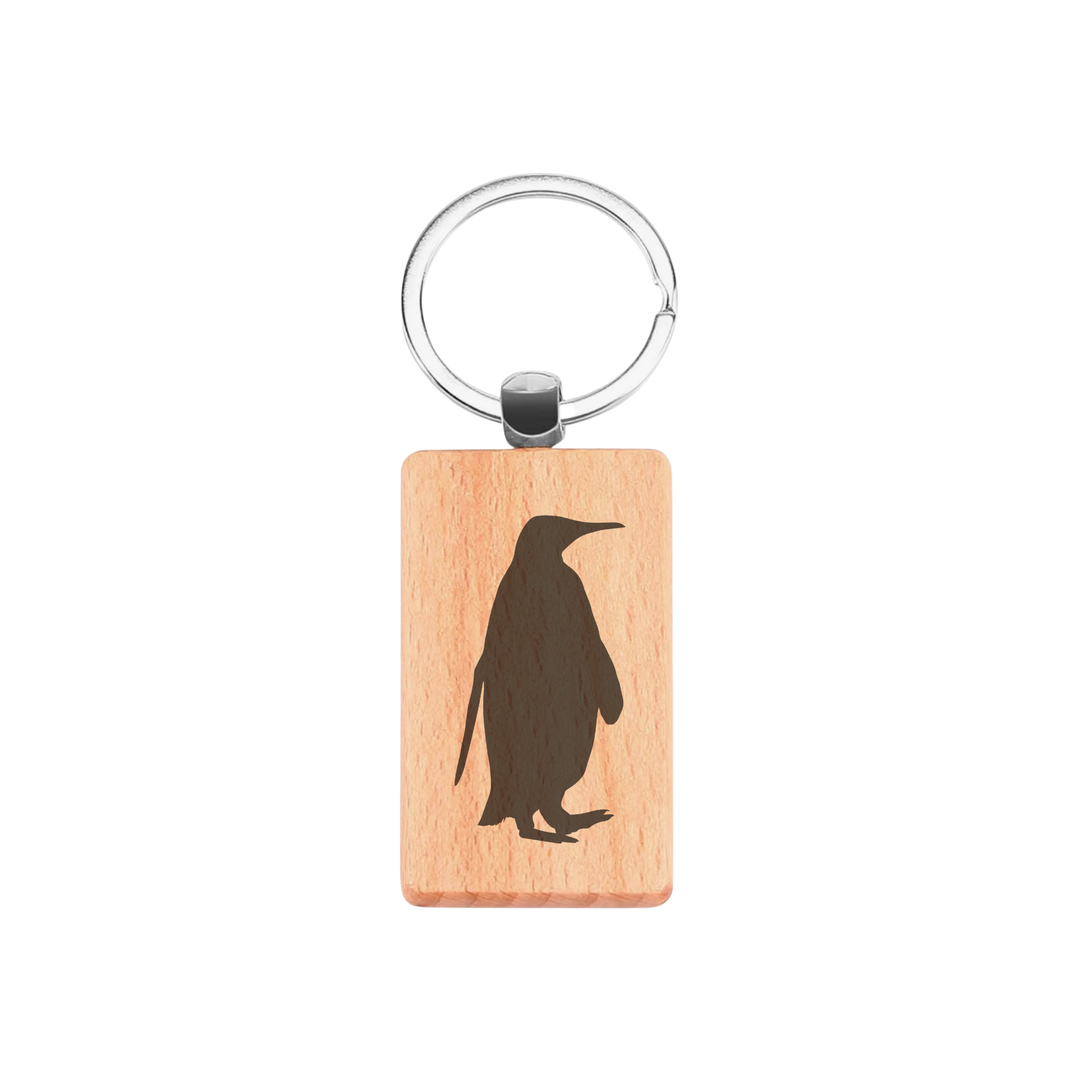 Penguin Silhouette P Engraved Rectangle Wooden Keyring