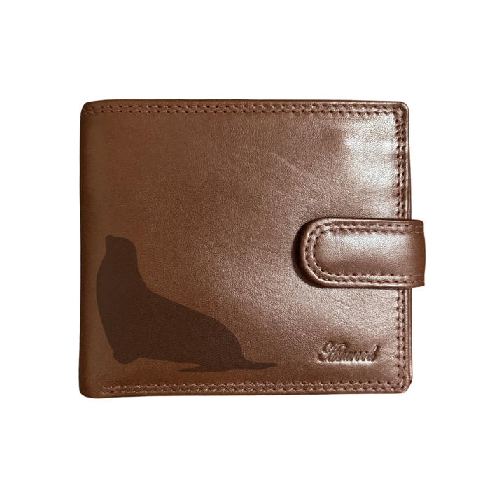 Personalised Seal Silhouette Engraved Dark Tan Genuine Leather Wallet