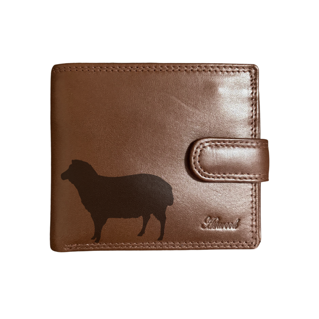 Personalised Sheep Silhouette Engraved Dark Tan Genuine Leather Wallet