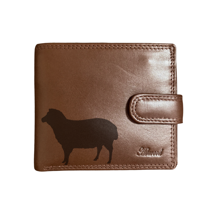 Personalised Sheep Silhouette Engraved Dark Tan Genuine Leather Wallet