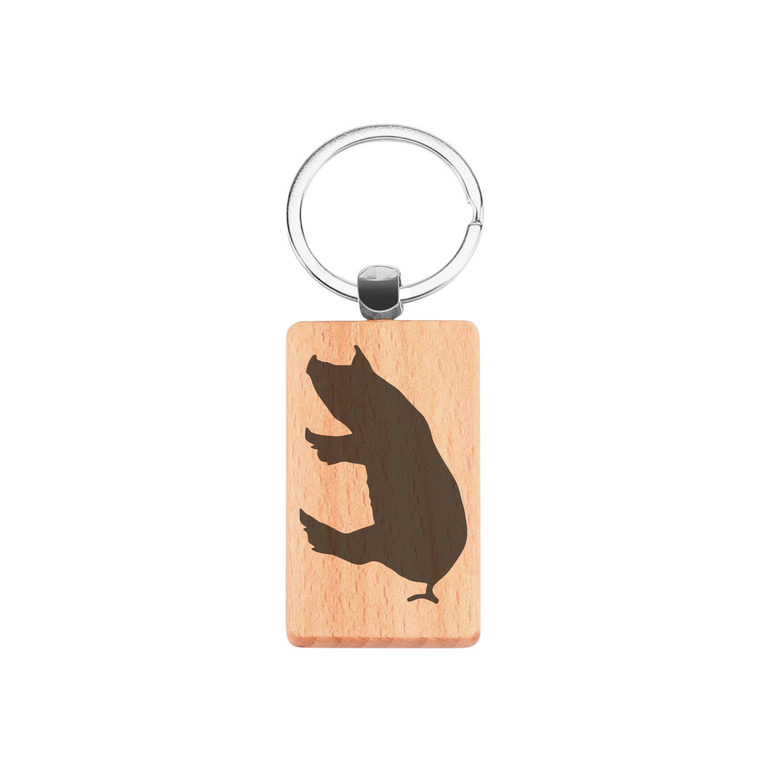 Pig Silhouette L Engraved Rectangle Wooden Keyring