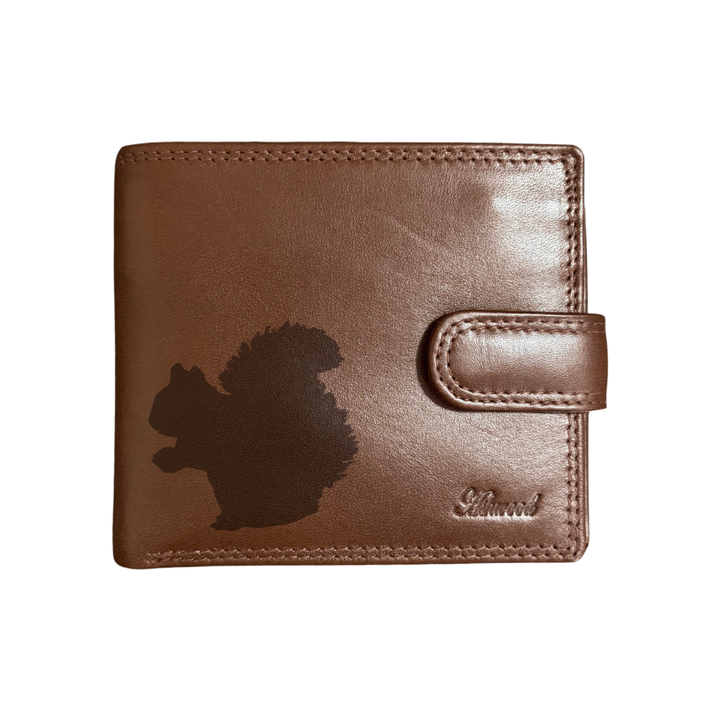 Personalised Squirrel Silhouette Engraved Dark Tan Genuine Leather Wallet