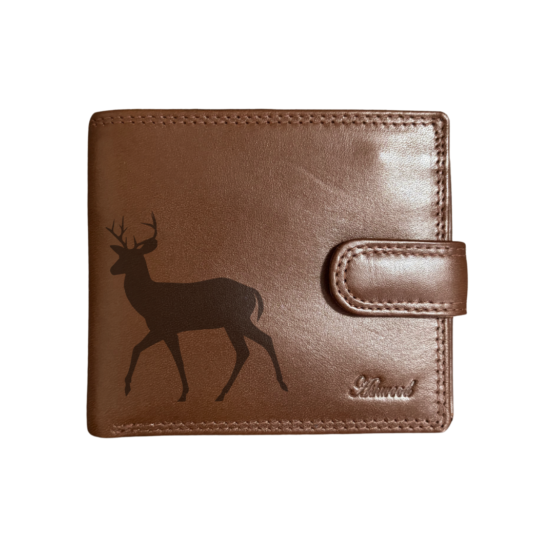Personalised Stag Silhouette Engraved Dark Tan Genuine Leather Wallet