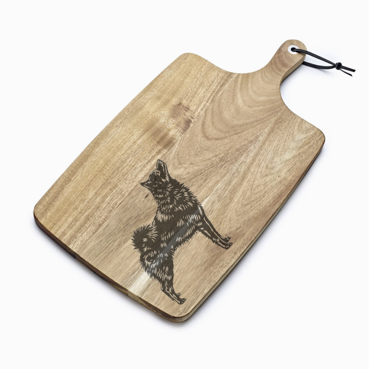 Personalised Schipperke Standing Engraved Acacia Serving Board