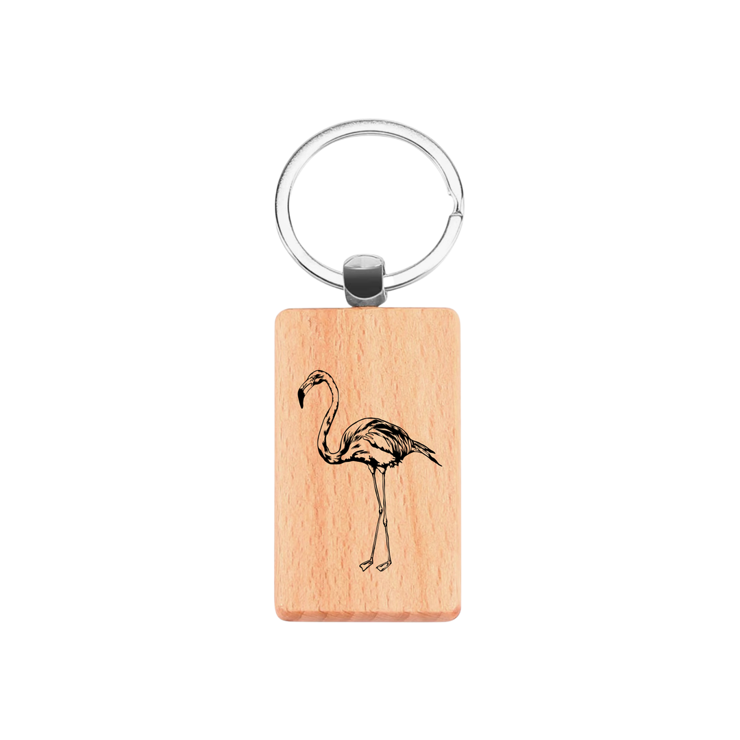 Flamingo Engraved Rectangle Wooden Keyring