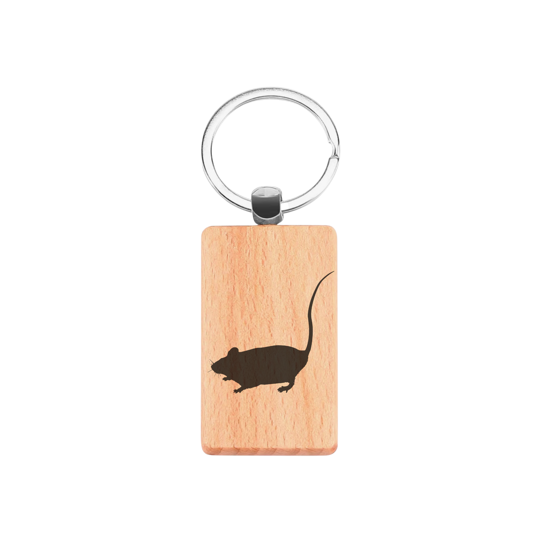 Rat Silhouette P Engraved Rectangle Wooden Keyring