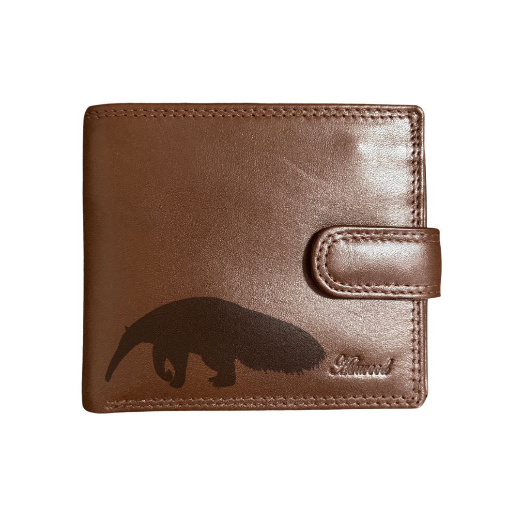 Personalised Anteater Silhouette Engraved Dark Tan Genuine Leather Wallet