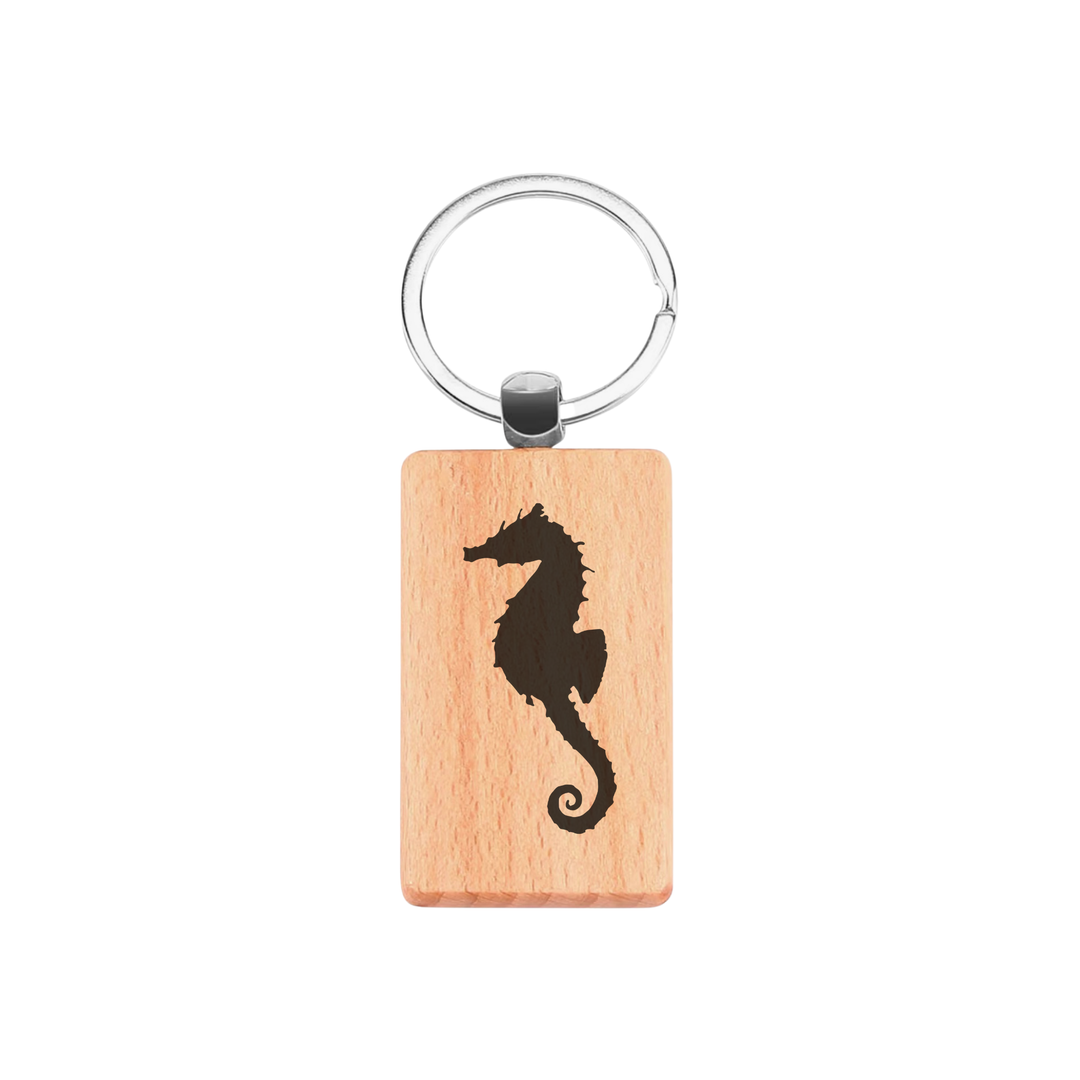 Seahorse Silhouette P Engraved Rectangle Wooden Keyring