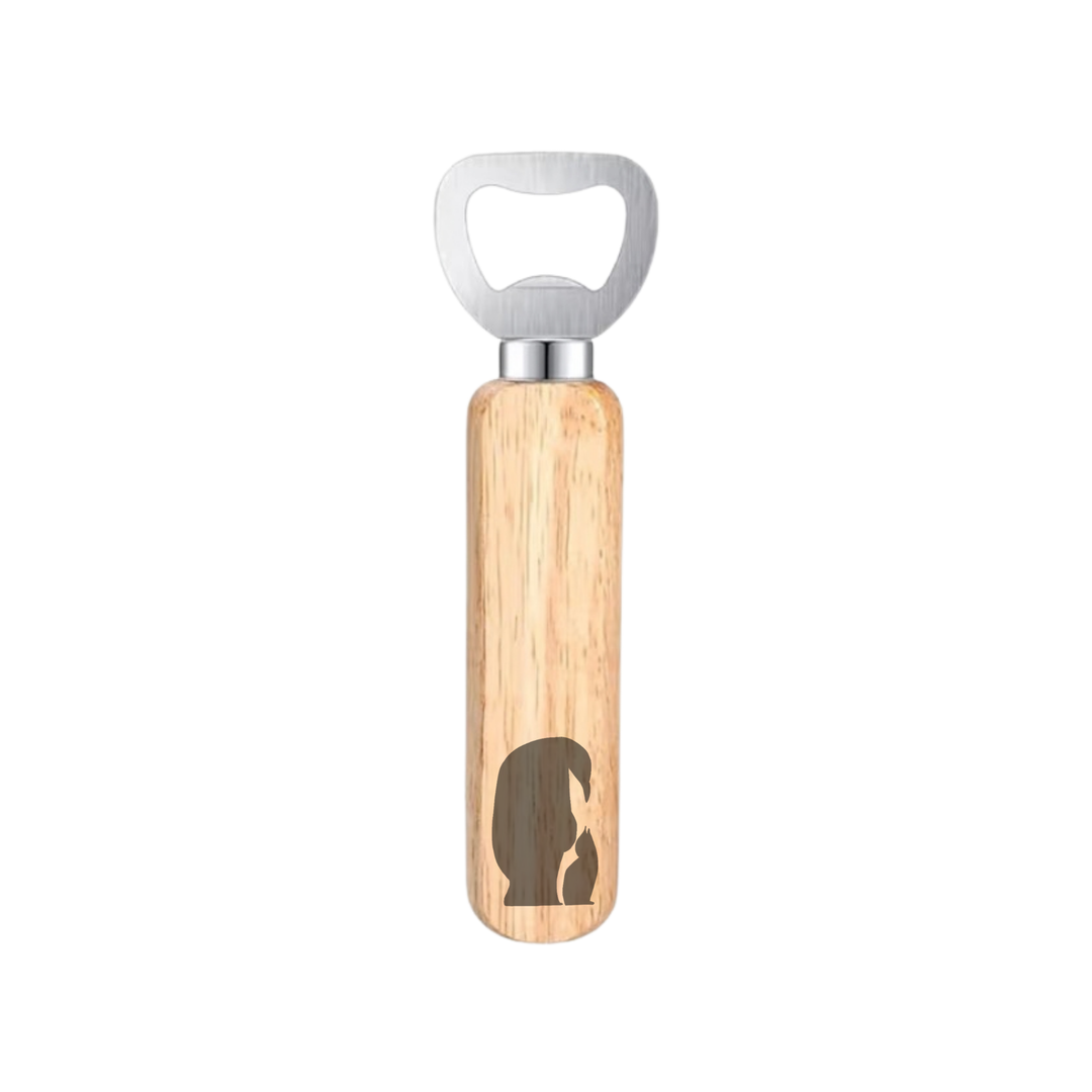 Penguin Family Silhouette Engraved Wooden Bottle Opener