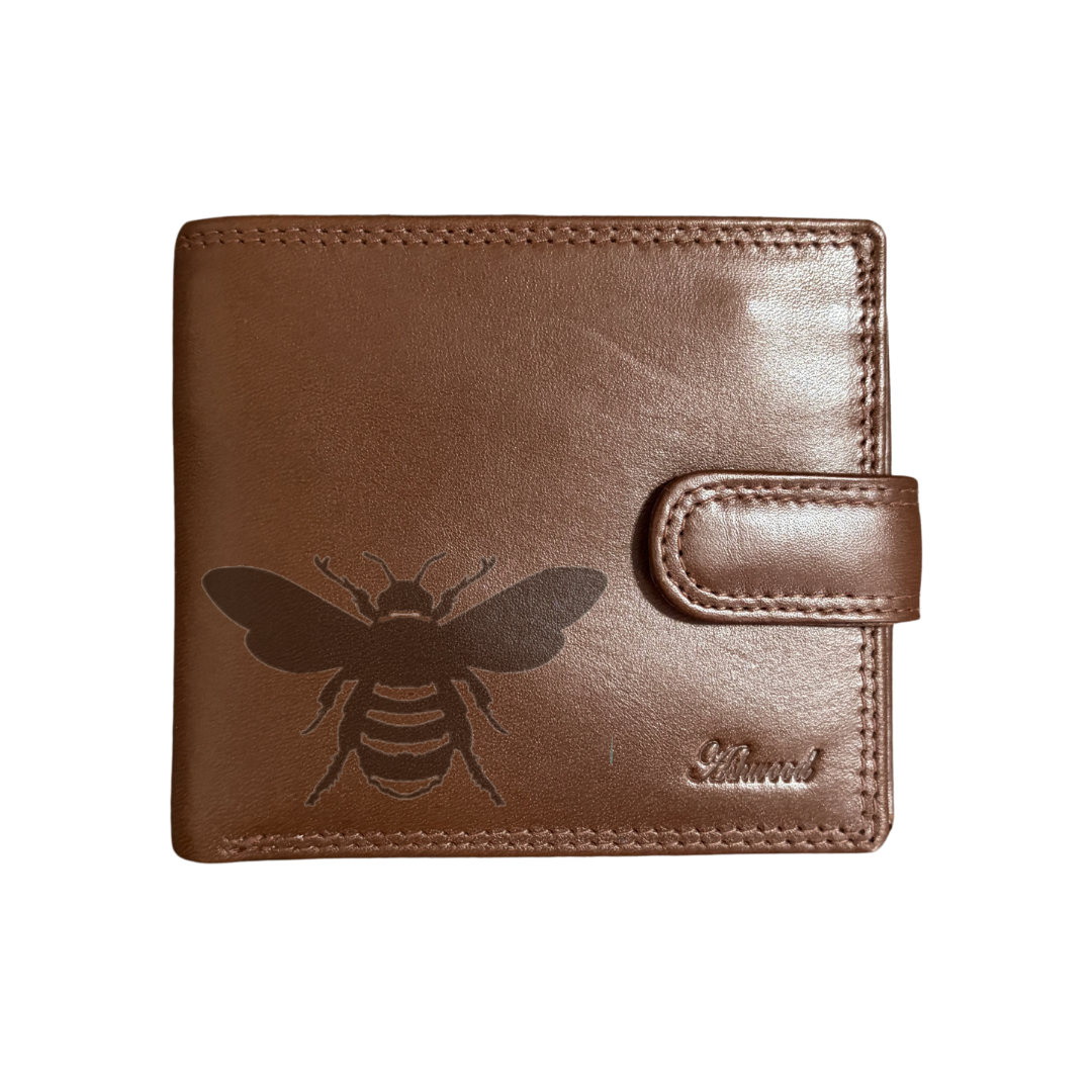 Personalised Bee Silhouette Engraved Dark Tan Genuine Leather Wallet