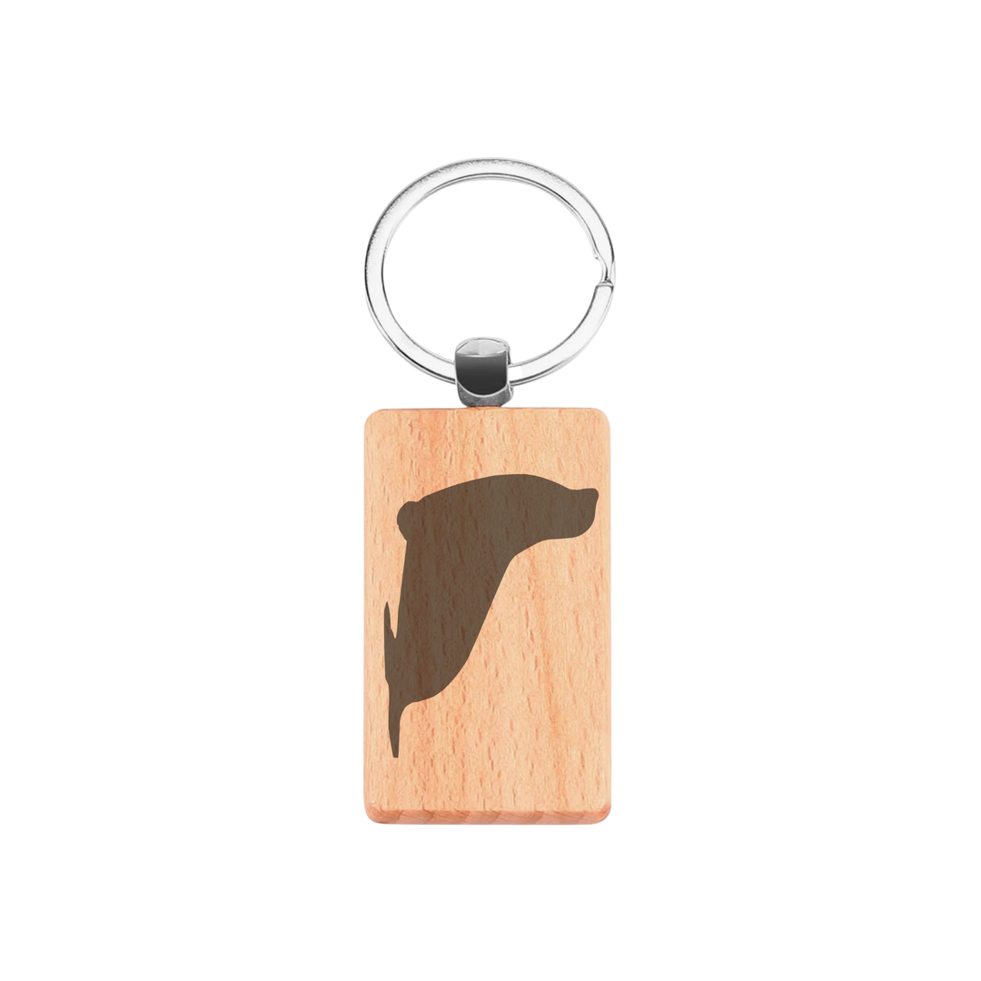 Seal Silhouette L Engraved Rectangle Wooden Keyring