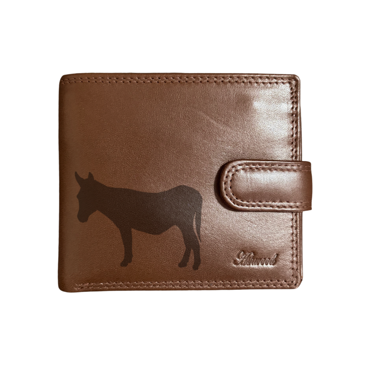 Personalised Donkey Silhouette Engraved Dark Tan Genuine Leather Wallet