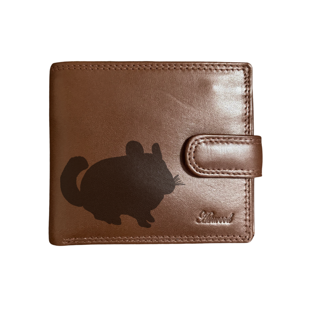 Personalised Chinchilla Silhouette Engraved Dark Tan Genuine Leather Wallet