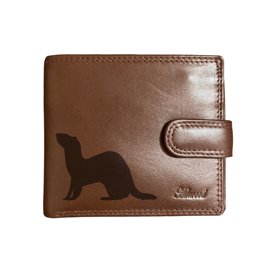 Personalised Ferret Silhouette Engraved Dark Tan Genuine Leather Wallet