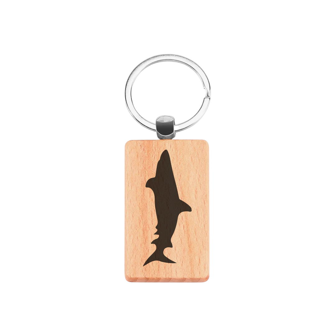 Shark Silhouette L Engraved Rectangle Wooden Keyring