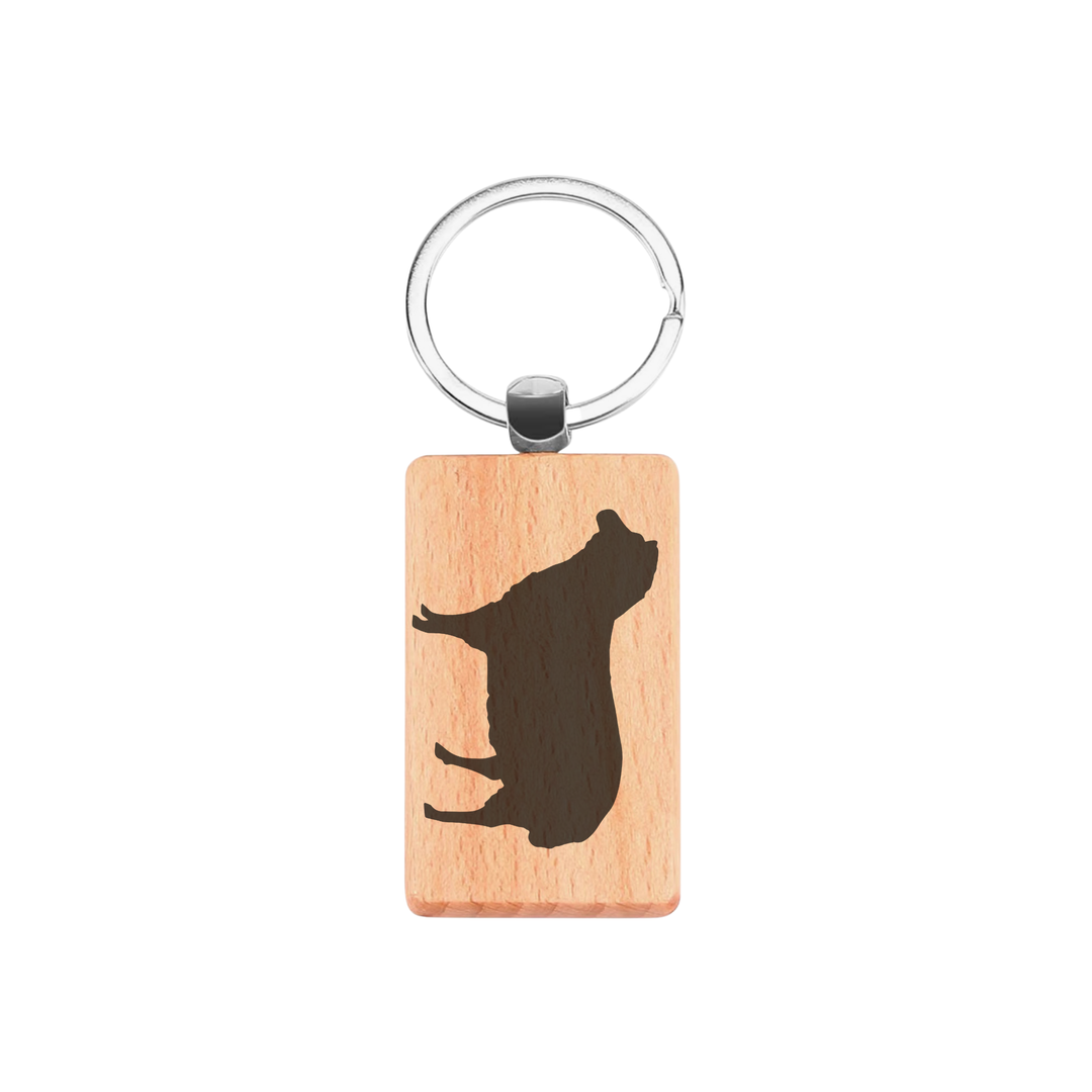 Sheep Silhouette L Engraved Rectangle Wooden Keyring
