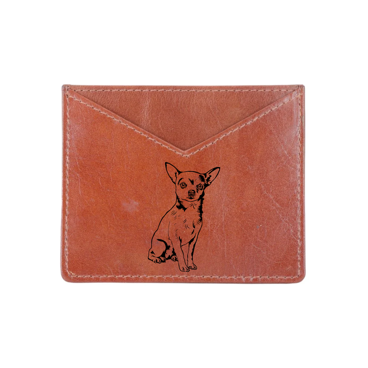 W Chihuahua Sitting Engraved Genuine Leather Cardholder