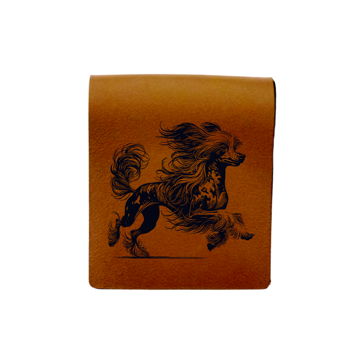 Chinese Crested Dog Running Engraved Genuine Leather Magnetic Bookmark