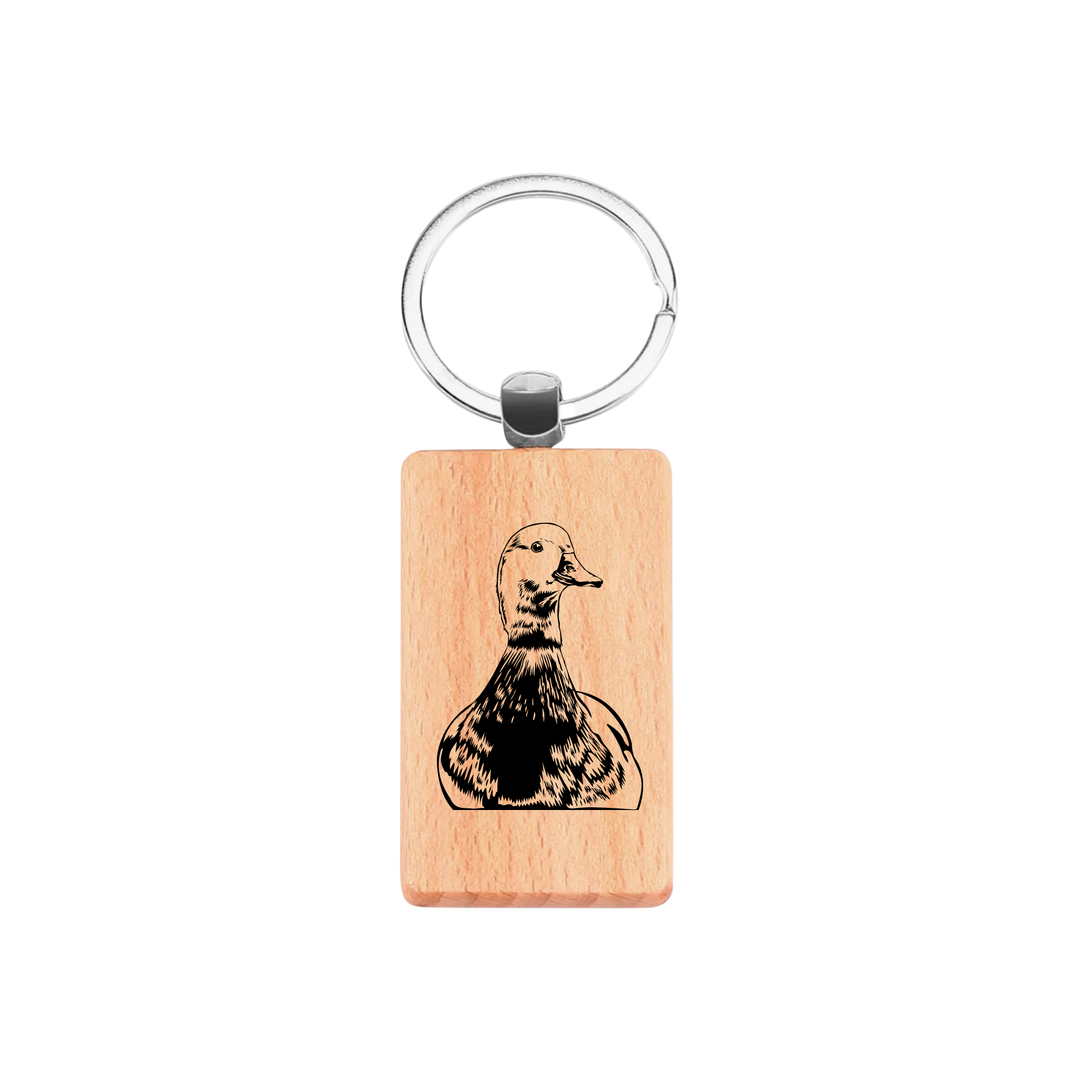 Duck Engraved Rectangle Wooden Keyring