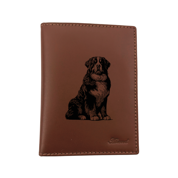 Bernese Mountain Dog Sitting Engraved Leather Passport Cover
