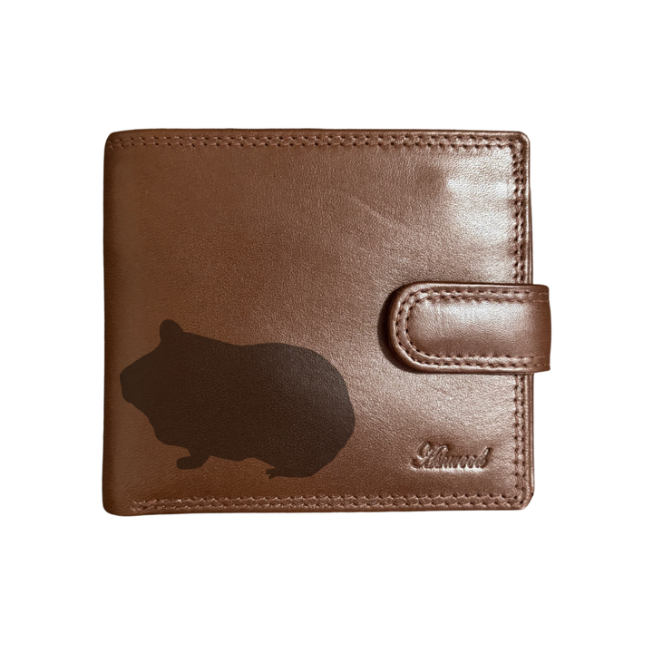 Personalised Guinea Pig Silhouette Engraved Dark Tan Genuine Leather Wallet