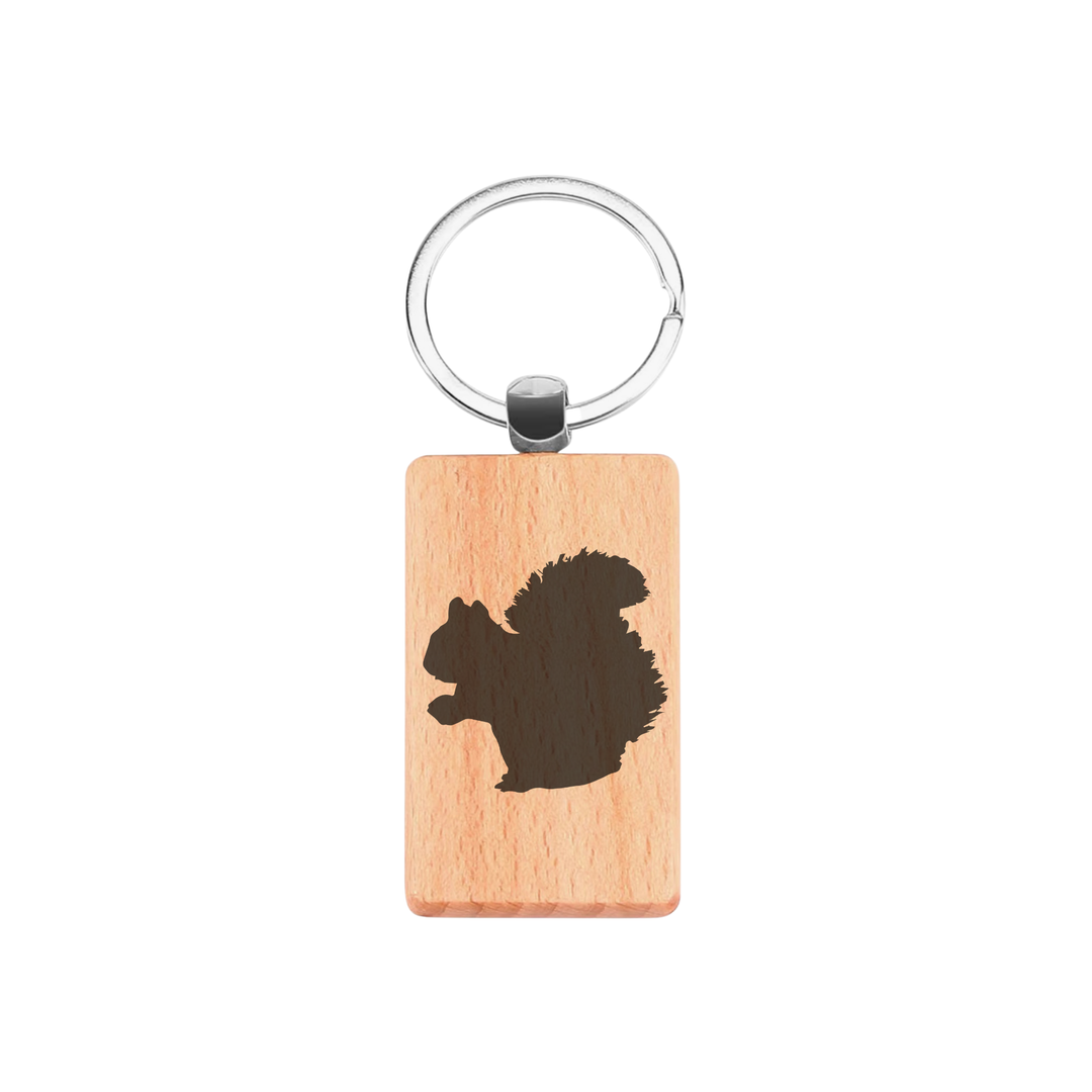 Squirrel Silhouette P Engraved Rectangle Wooden Keyring