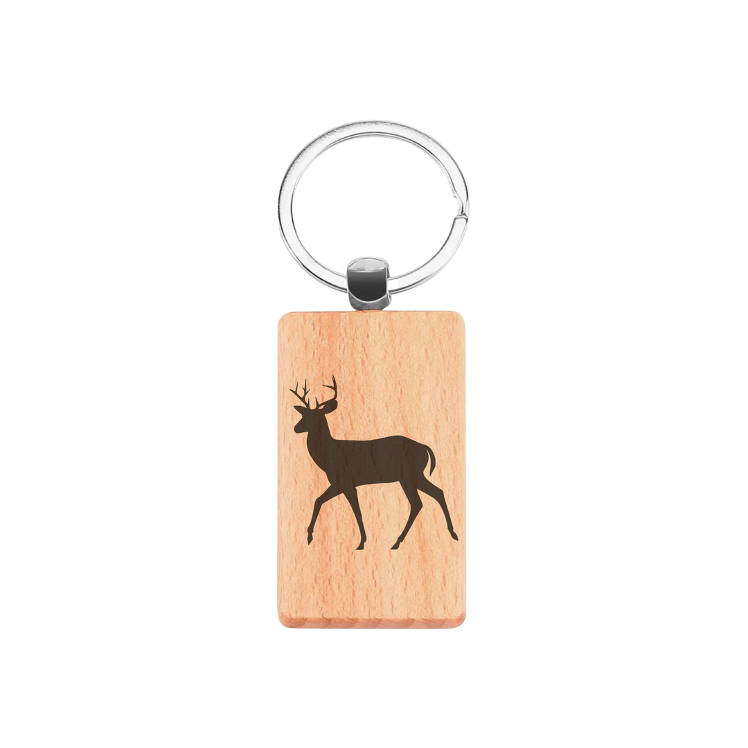 Stag Silhouette P Engraved Rectangle Wooden Keyring