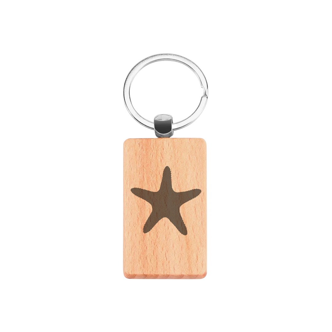 Starfish Silhouette P Engraved Rectangle Wooden Keyring