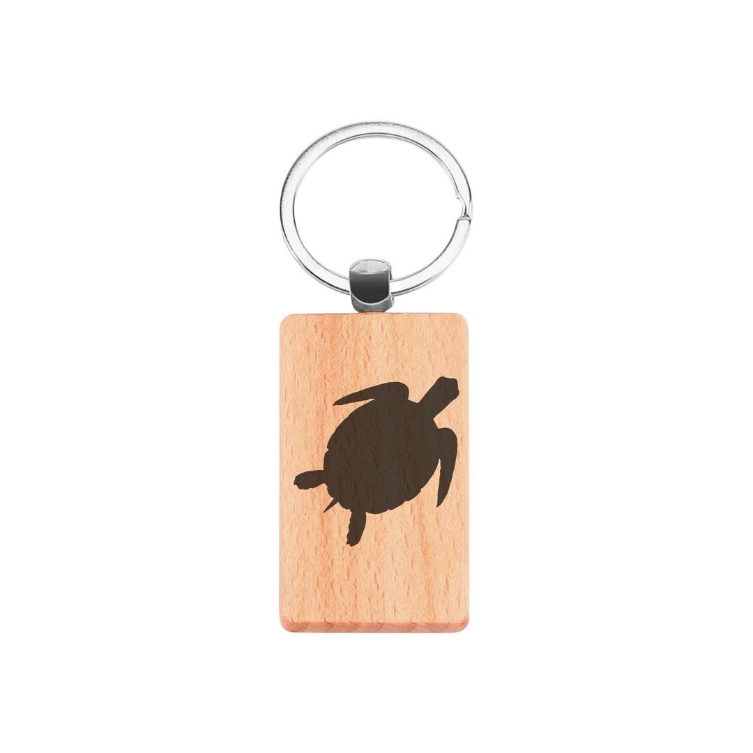 Turtle Silhouette P Engraved Rectangle Wooden Keyring