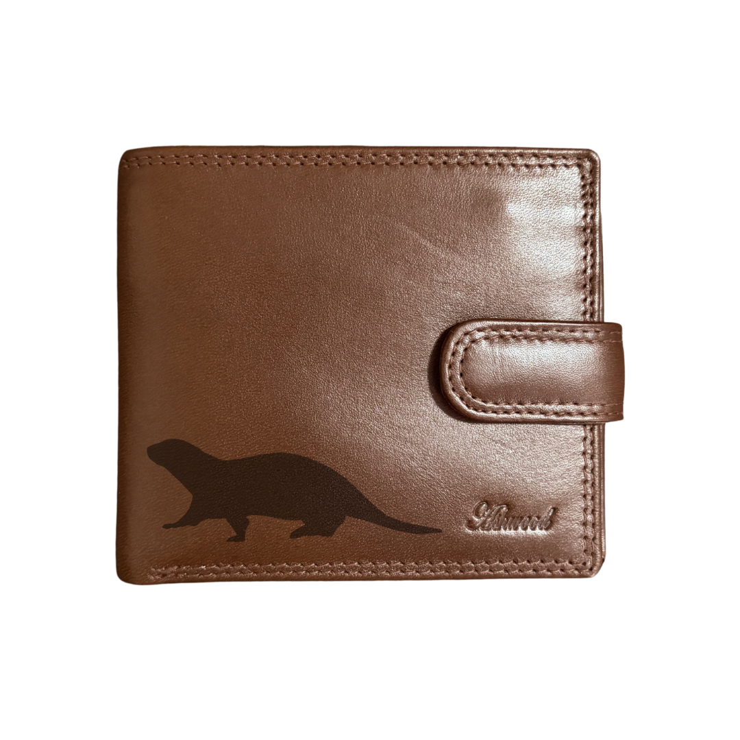 Personalised Otter Silhouette Engraved Dark Tan Genuine Leather Wallet