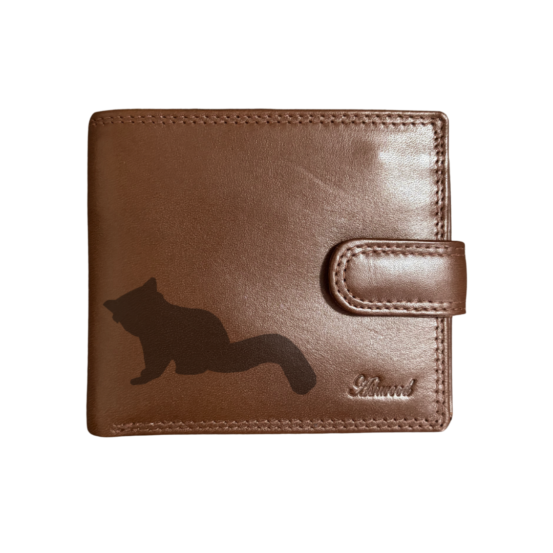 Personalised Red Panda Silhouette Engraved Dark Tan Genuine Leather Wallet