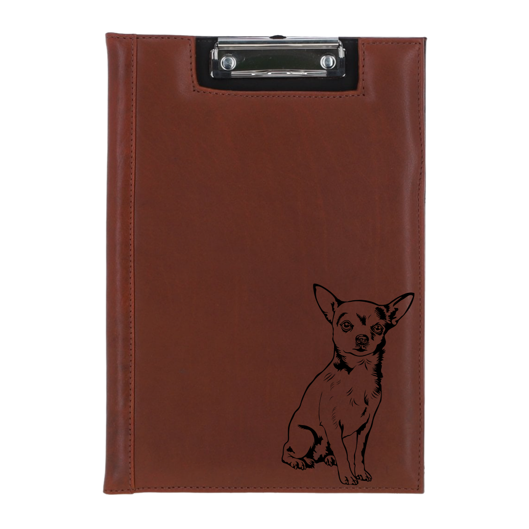 L Chihuahua Sitting Engraved Leather Clipboard