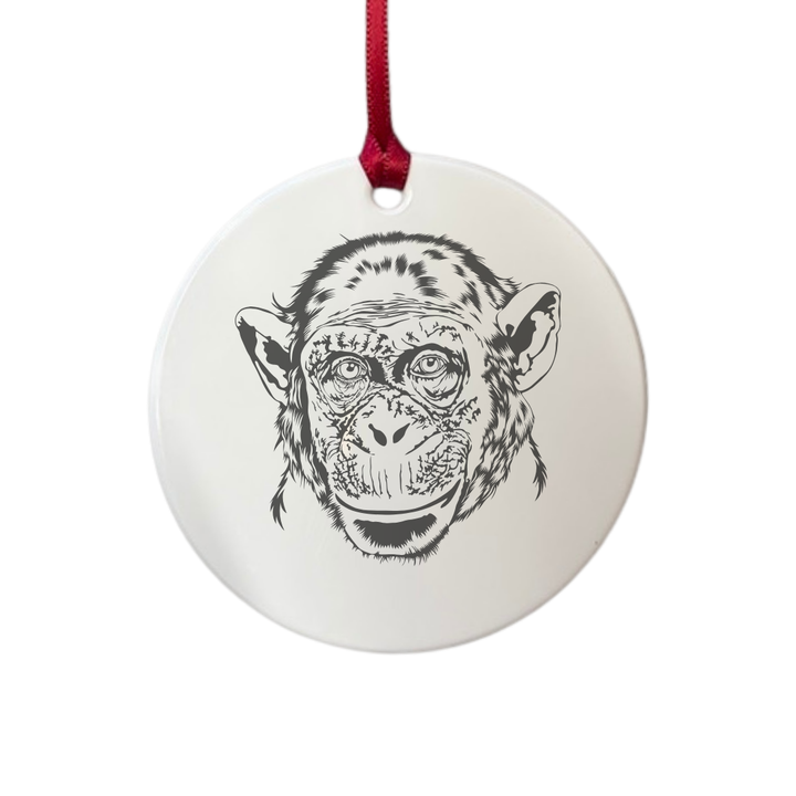Personalised Chimpanzee Face Engraved White Acrylic Decoration